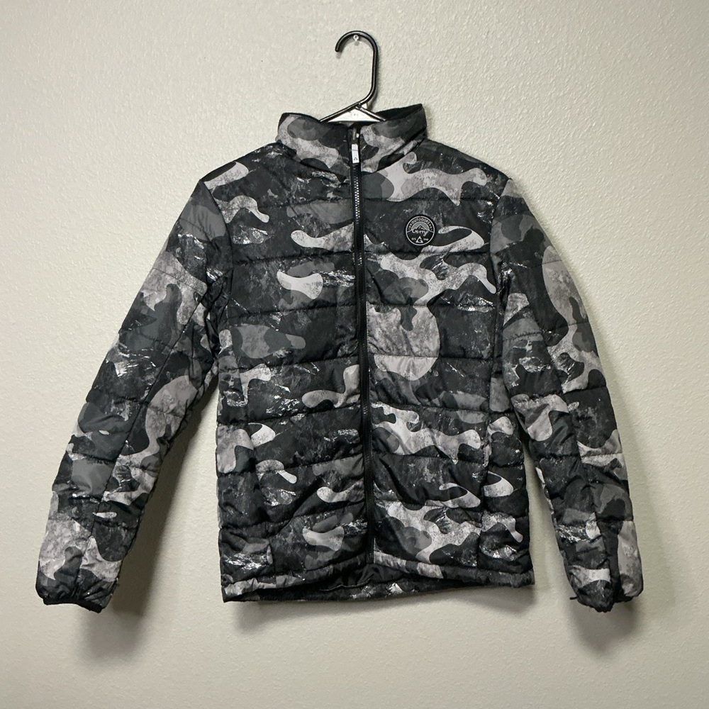 Gerry Kids Puffer Jacket Camo Gray Black Sz L 14/16 Lightweight Coat